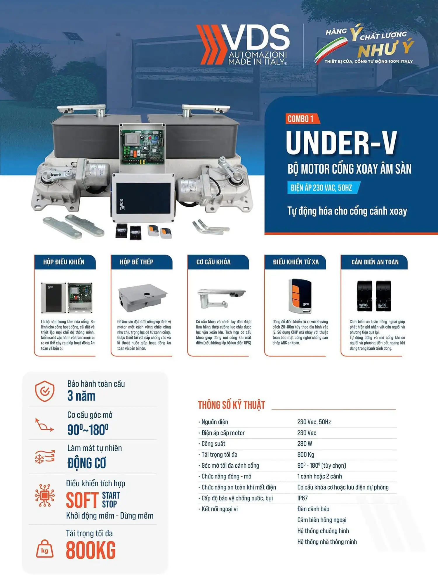 Cổng âm sàn tự động VDS Under-V 24V 3 cong am san vds under v 4